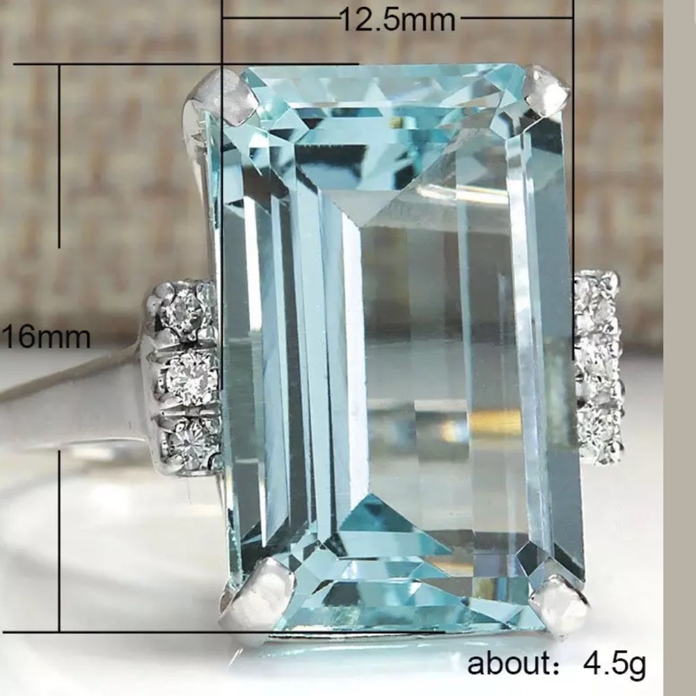 Huge Aquamarine Diamond 925 Silver Ring - Picture 4 of 8